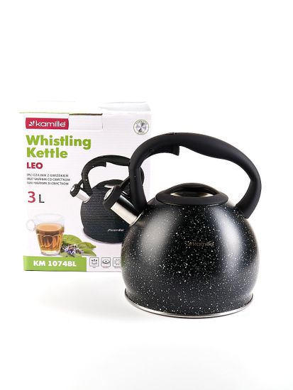 Чайник 3 л. из нержавеющей стали со свистком Kamille KM-1074 с мраморным покрытием и ручкой "soft touch"