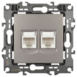 Розетка ЭРА Серия 12 12-3108-16 информационная двойная 2XRJ45 титан | ЭРА 12 Титан