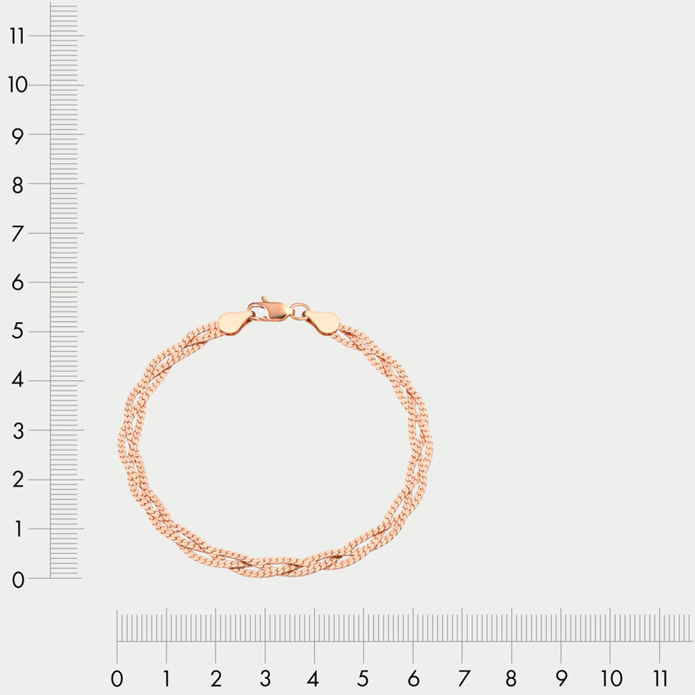 Браслет цепной из розового золота 585 пробы с плетением "Косичка" без вставок (арт. НБ 12-007)