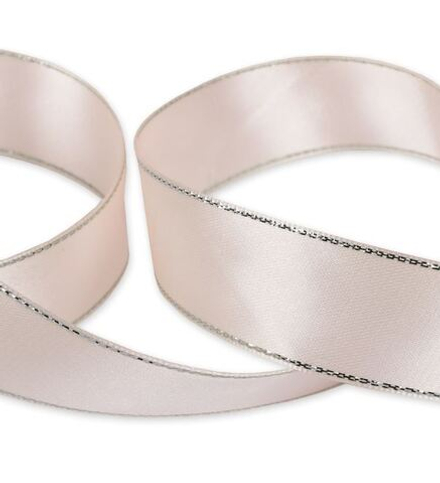 Лента атласная 25 мм , AL-25M двухстор. с металл. нитью 33 м , №002 под серебро