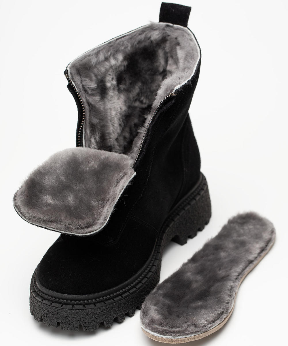 Ботинки женские натуральная кожа с мехом, черные