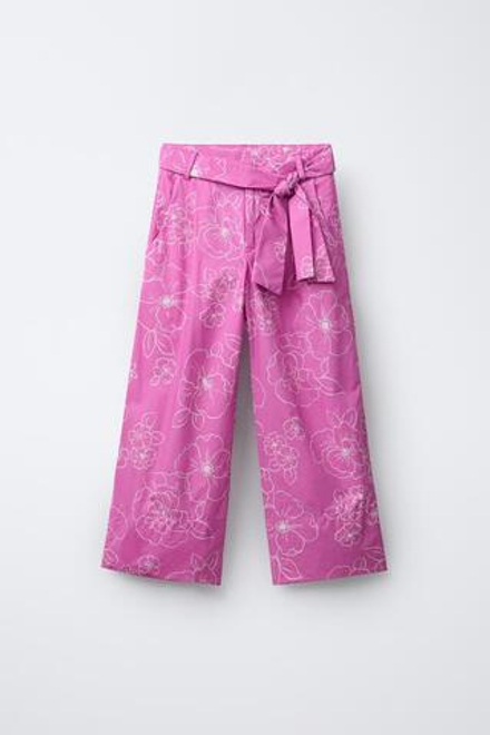 ZARA БРЮКИ С ЦВЕТОЧНЫМ ПРИНТОМ, РОЗОВЫЙ/БЕЛЫЙ