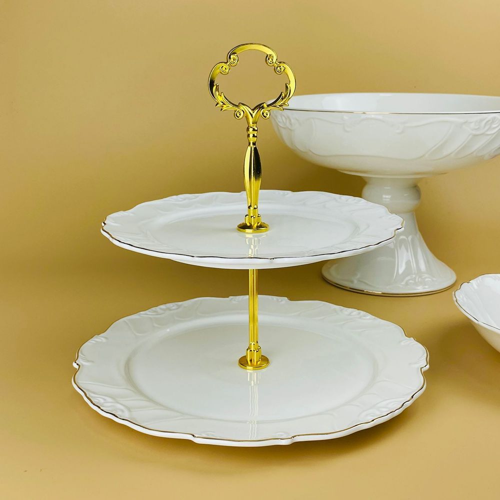 Lenardi 109-261 Двухъярусная этажерка КРОКУС ЗОЛОТО в под.уп.(х12)Фарфор