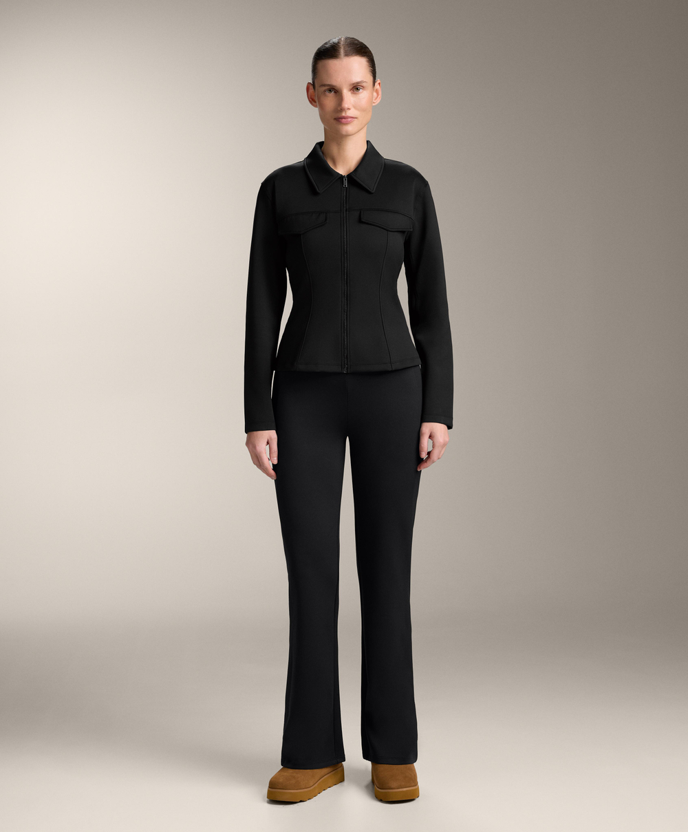 OYSHO Расклешенные брюки с высокой посадкой и эффектом неопрена, черный