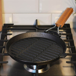 Сковорода гриль чугунная 24см с деревянной ручкой