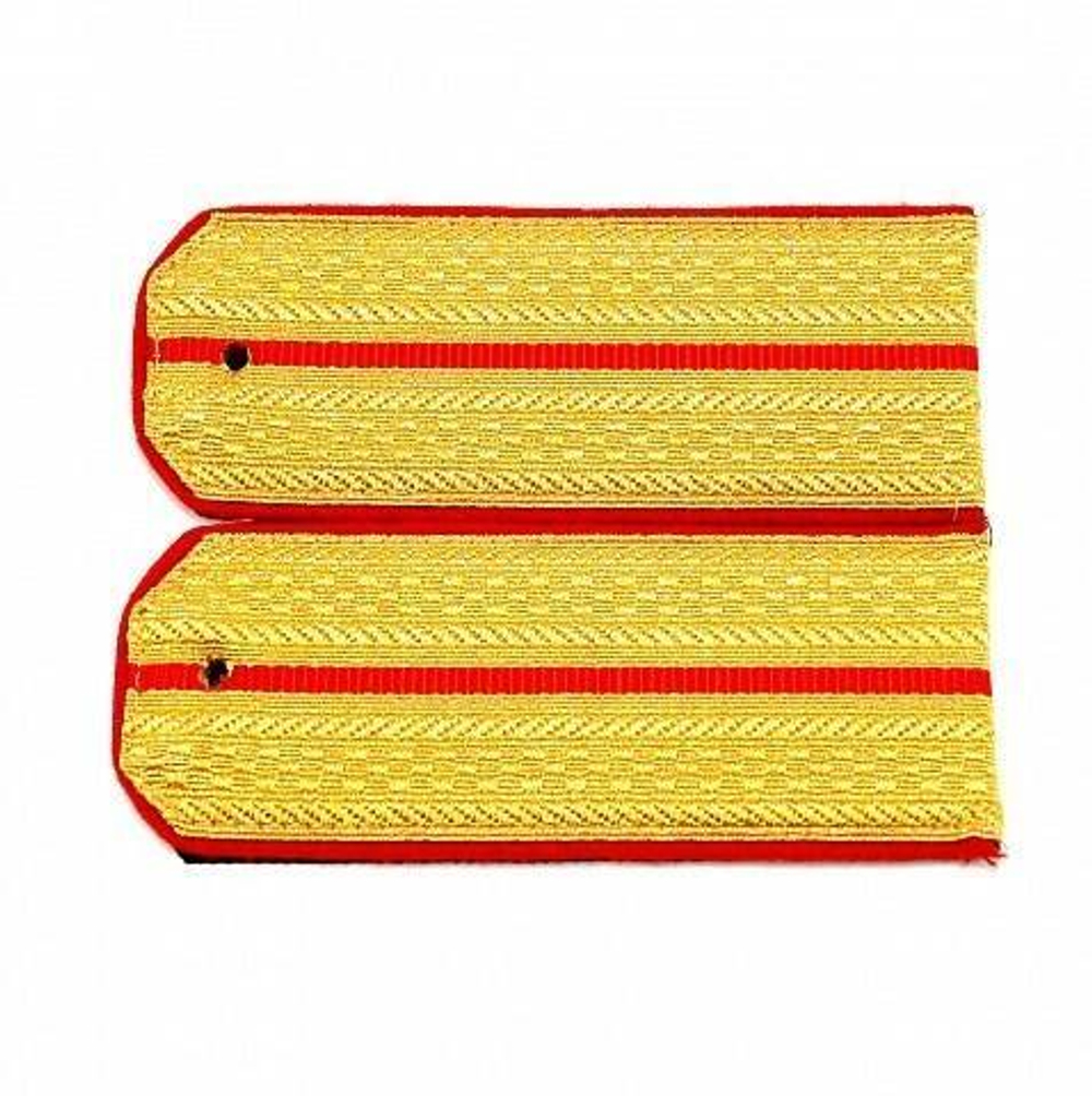 Погоны парадные золотые металлизированные один красный просвет
