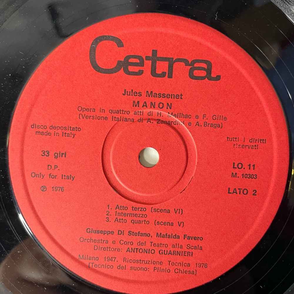 Винтажная виниловая пластинка LP Massenet, Orchestra Del Teatro Alla Scala, Antonio Guarnieri Manon (Selezione) (Milano: Teatro Alla Scala - 1947) (Италия 1976)