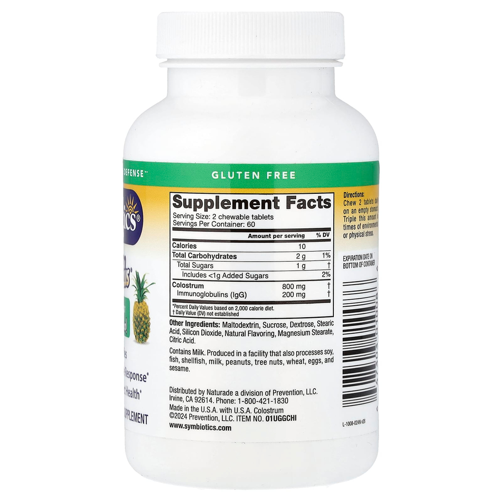 Symbiotics, Colostrum Plus, симбиотики из молозива, со вкусом ананаса, 120 жевательных таблеток