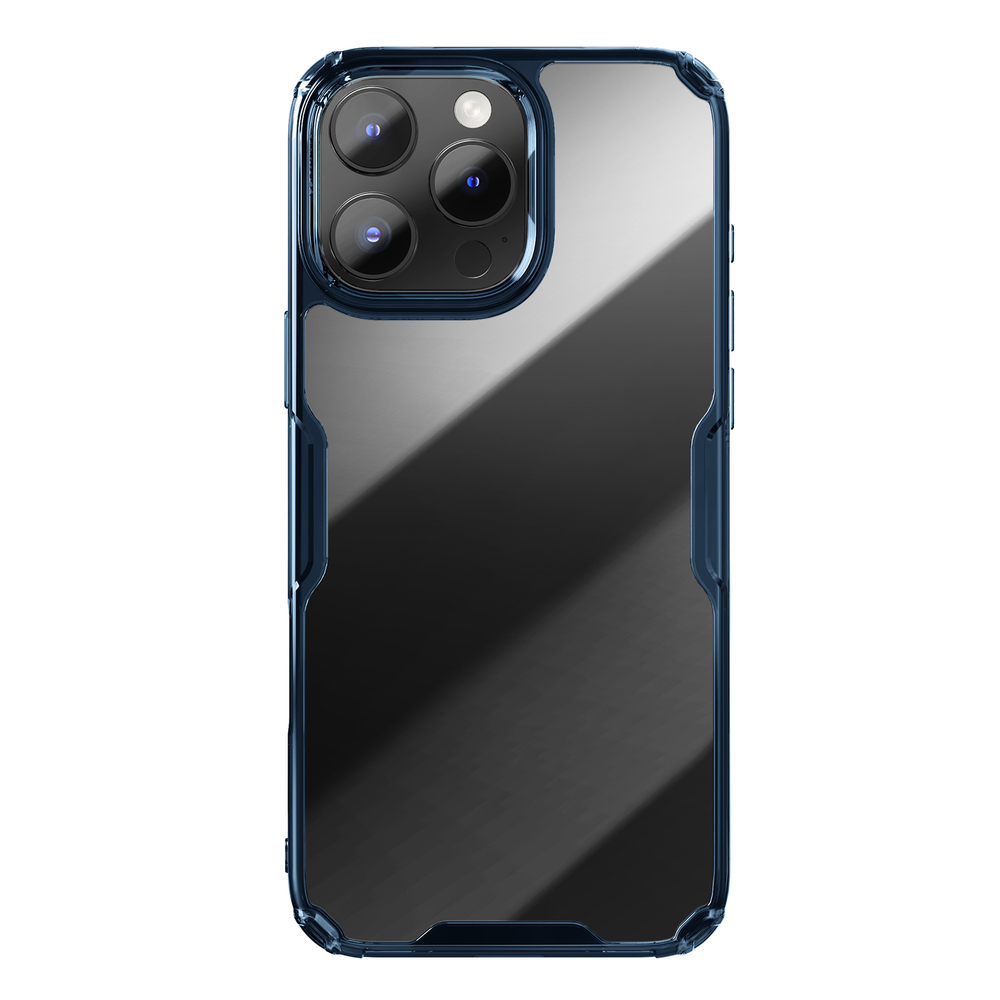 Прозрачный чехол с мягкими синими боковыми рамками от Nillkin для iPhone 16 Pro Max, серия Nature TPU Pro Case