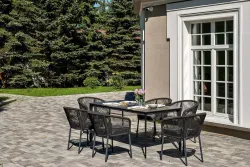 "Малага" обеденная группа на 6 персон со стульями "Марсель", каркас темно-серый, роуп темно-серый