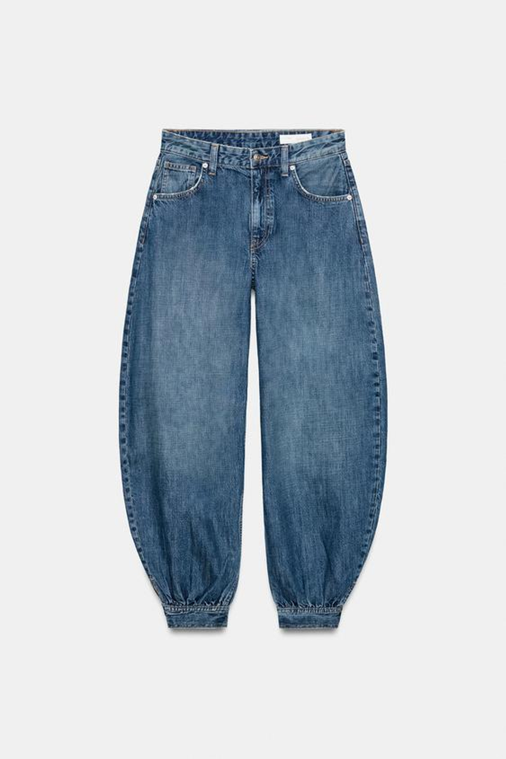 ZARA ДЖИНСЫ TRF BALLON СО СРЕДНЕЙ ПОСАДКОЙ И ПЕТЛЕЙ, СИНИЙ