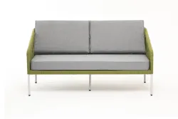 "Канны" диван 2-местный плетеный из роупа, каркас алюминий светло-серый (RAL7035) муар, роуп салатовый меланж круглый, ткань светло-серая