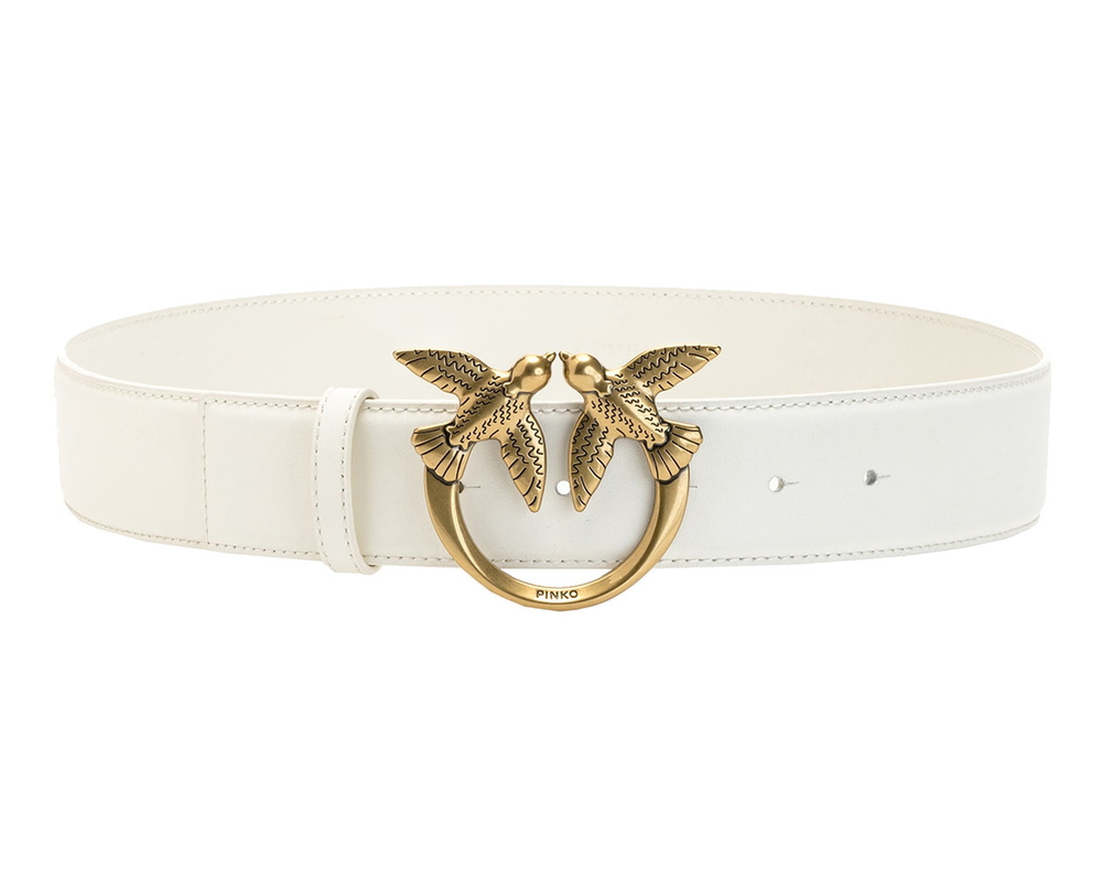 LOVE BIRDS LEATHER BELT - white–copper - M (95 см)