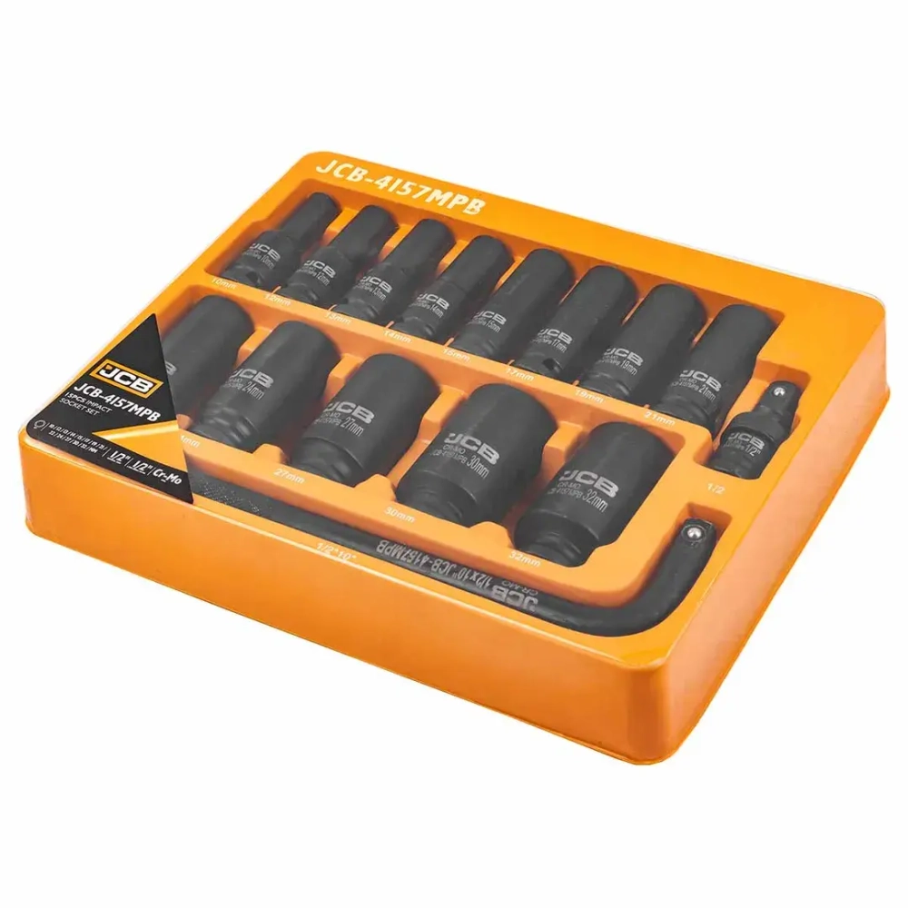 Головки ударные глубокие, набор 15пр., 1/2''(6гр.) JCB JCB-4157MPB