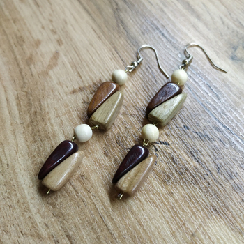 Серьги Клинышки, дерево, цвет светло-кор., темно-кор., вишневый