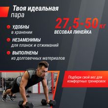 Ряд гантелей гексагональных UNIX Fit обрезиненные от 27,5 до 50 кг