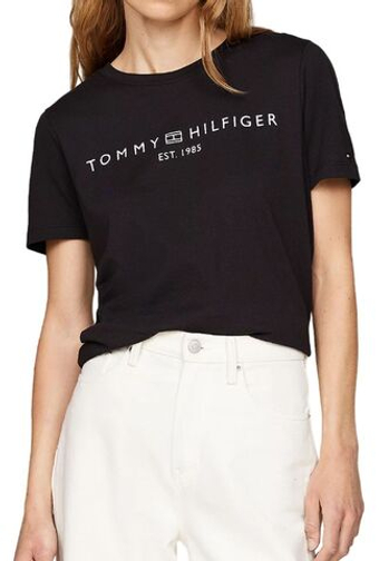 Женская теннисная футболка Tommy Hilfiger Regular Corp Logo C-NK SS - черный