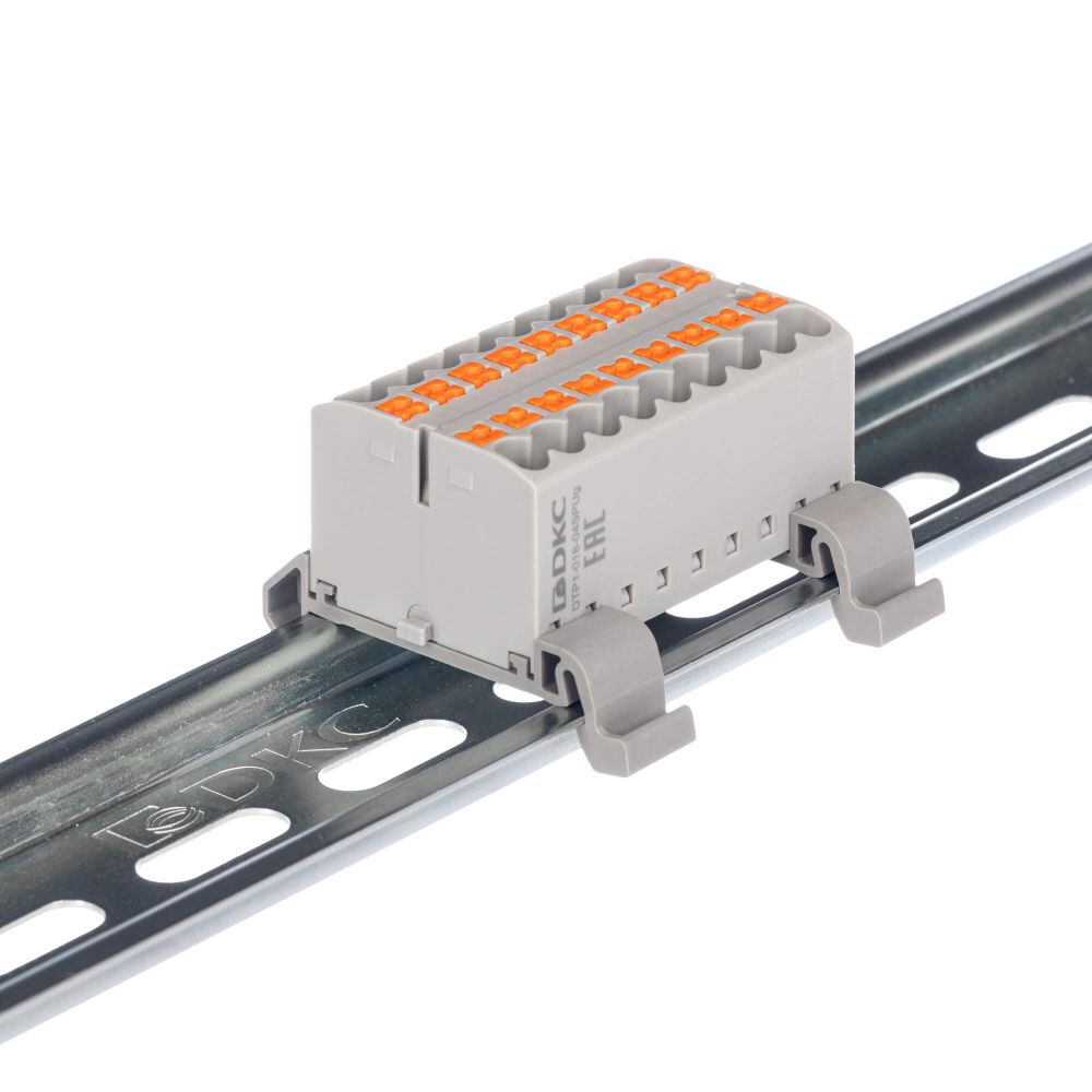 Блок распределительный с гориз. адаптером на рейку шириной 35мм, зажим push-in, 18 точек подключения 2,5 кв.мм, серый