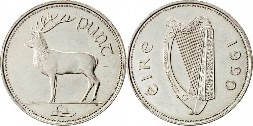 Ирландия 1 фунт, 1990 - 2000 Олень XF