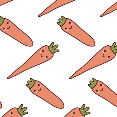 Kawaii vegetables carrot fabric print on white