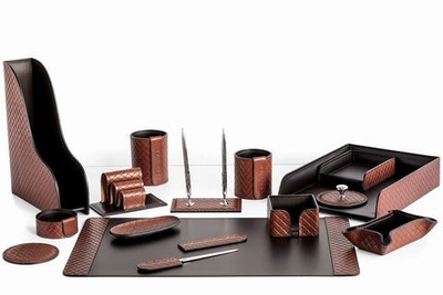 Премиум набор для начальника из кожи FG Tan treccia/шоколад 15 предметов