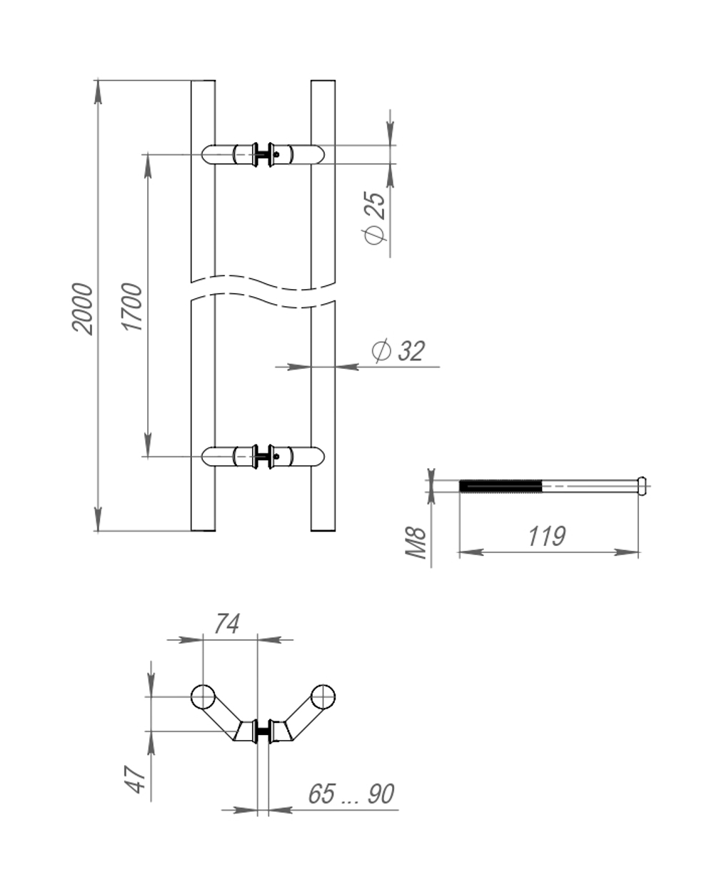 Ручка-скоба PULL.PH32/2000.45 INOX 304