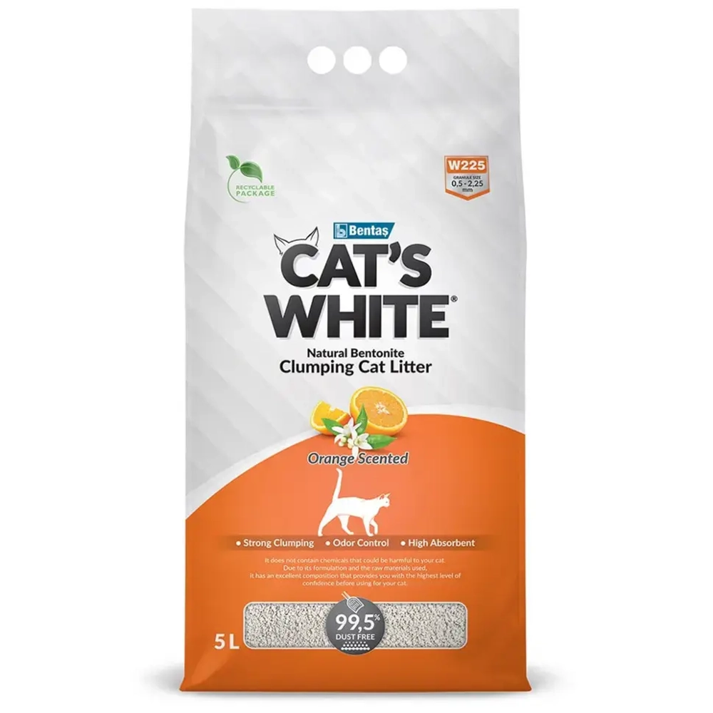Cat's white orange наполнитель комкующийся для кошачьего туалета с ароматом апельсина - 5 л