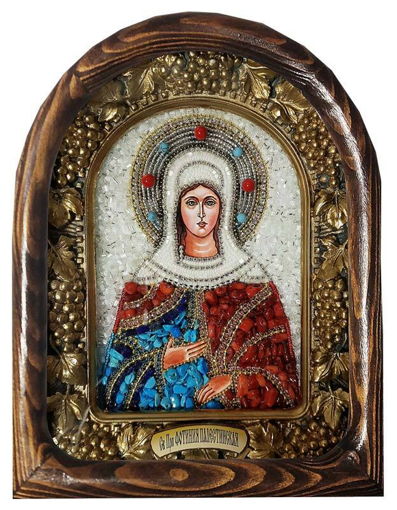 Дивеевская икона преподобная Фотиния Палестинская, печать, натуральные камни и бисер