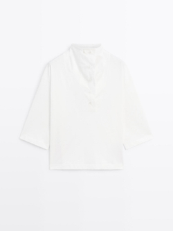 Massimo Dutti Футболка с воротником, натуральный, кремовый
