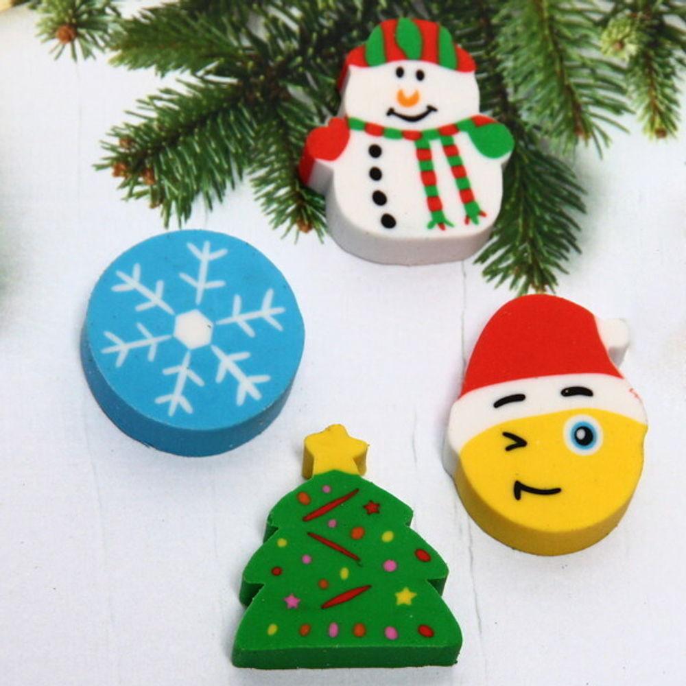 Ластики для карандашей 4 шт «Новогодняя сказка», плоские