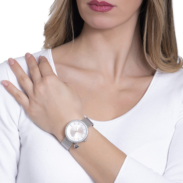 Часы Boccadamo Mya Silver Rosegold MY034 BW/S с минеральным стеклом, кристаллами Swarovski