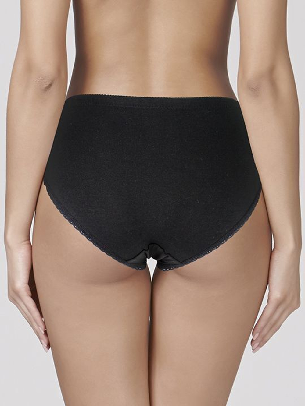 Трусы-слип с завышенной линией талии из хлопковой ткани (Размер: XL) (Цвет: черный)