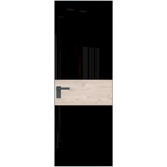 Алюминиевая дверь 5AGК кромка серая ночь стекло чёрный лак вставка дуб сонома