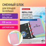 Сменный блок к тетради на кольцах большой ФОРМАТ А4 120 л. BRAUBERG (4 цвета по 30 листов) (6 штук в упаковке)