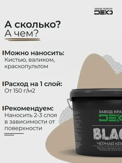 Краска черная матовая DEKO BLACK 500 гр , для стен и потолков, влагостойкая, моющаяся c высокой укрывистостью