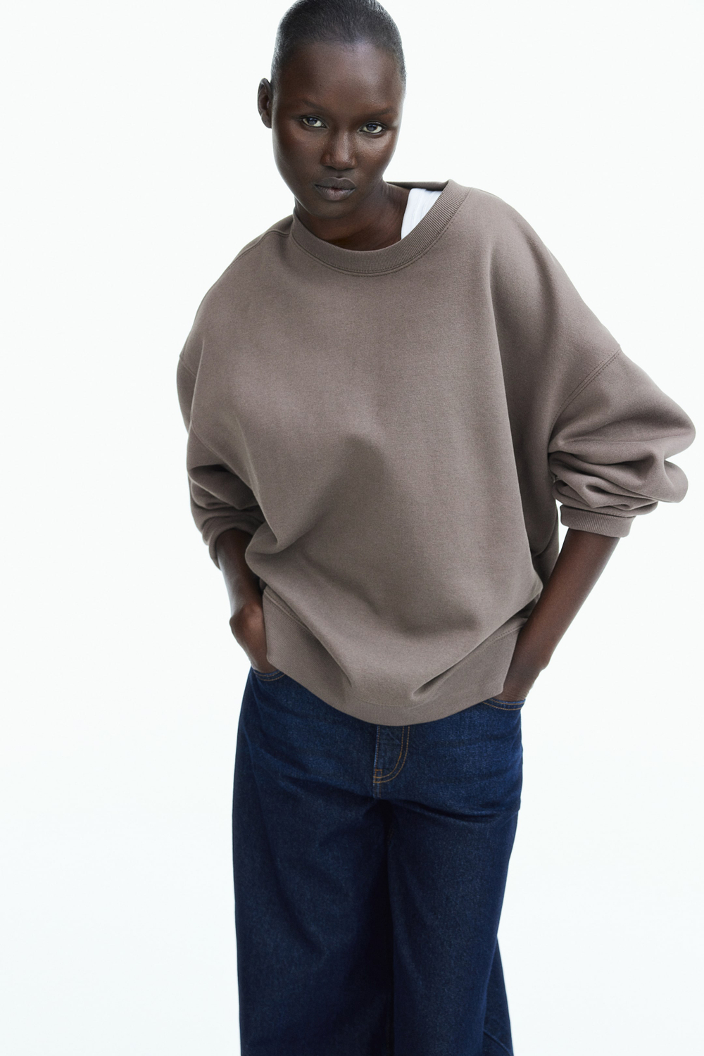 H&M Толстовка оверсайз, темно-серый/бежевый