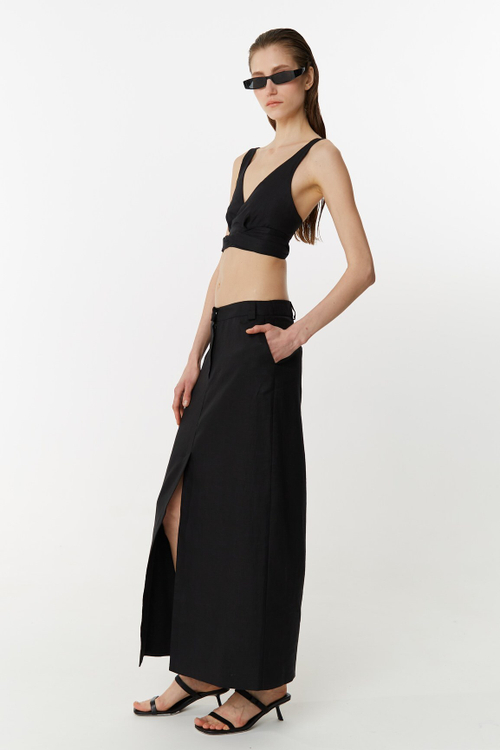 Платье мини, лен малиновый