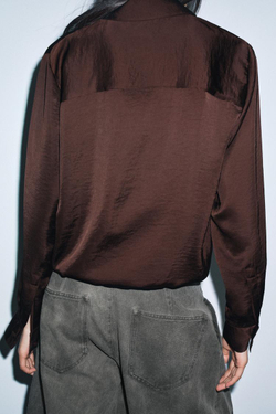 ZARA АТЛАСНАЯ РУБАШКА ZW WOMAN, КОРИЧНЕВЫЙ