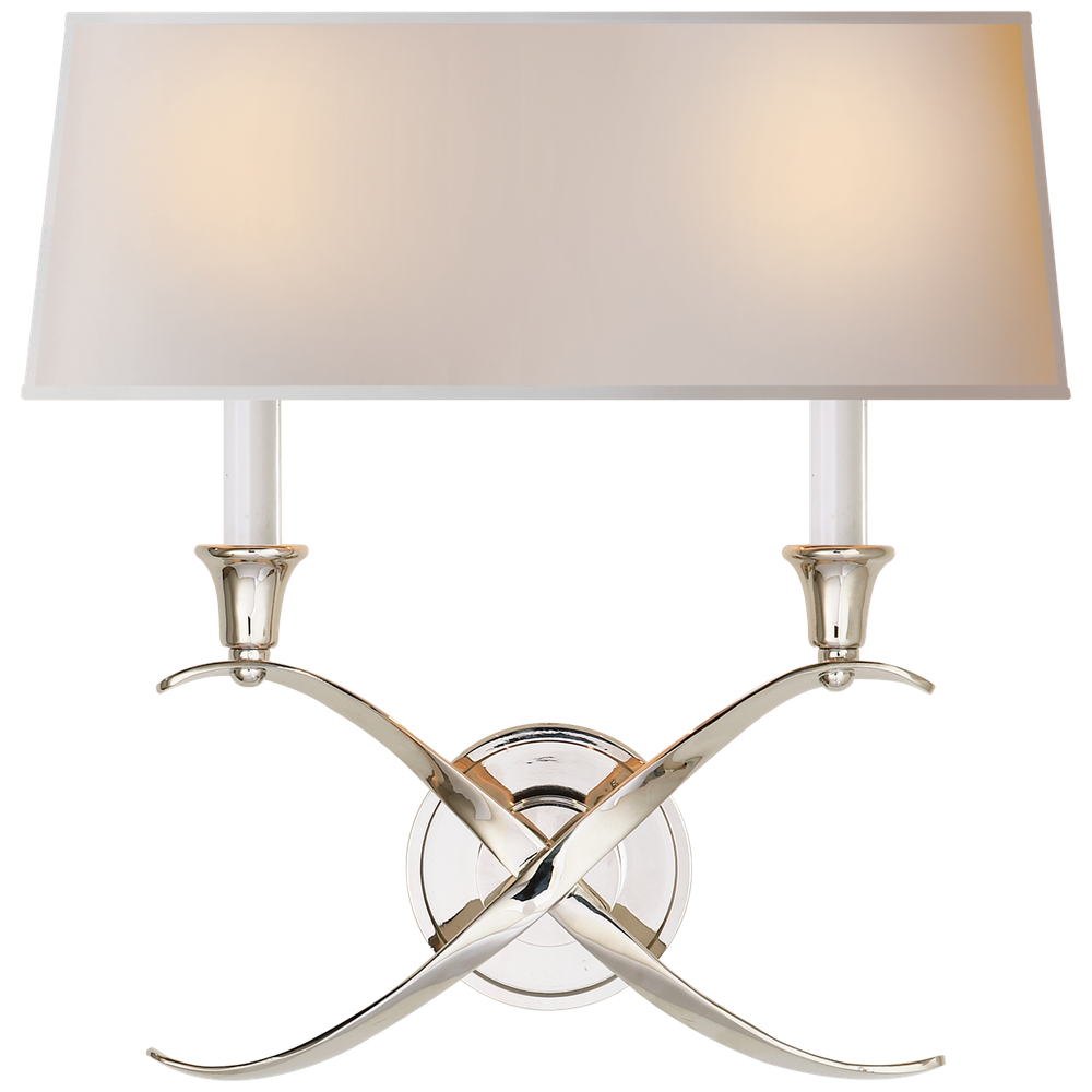 Cross Bouillotte Large Sconce in Polished Nickel with Natural Paper Shade