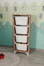 Стеллаж DORA с 4 выдвижными ящиками - сосна