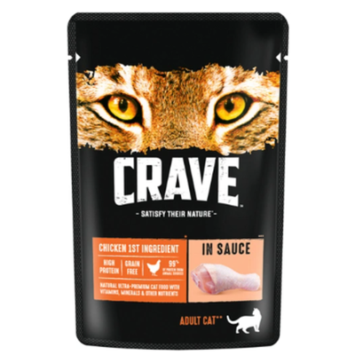 Crave корм консервированный для взрослых кошек курица в соусе (пауч) 70гр