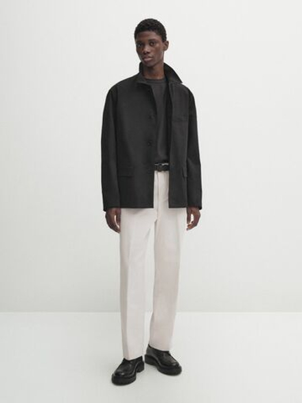MASSIMO DUTTI Хлопковая футболка с короткими рукавами - Studio, черный