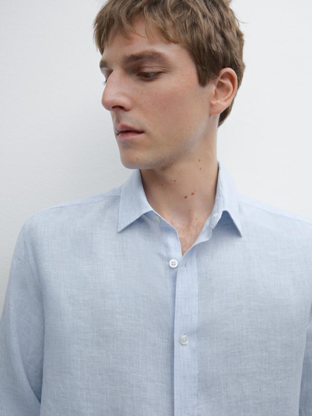 Massimo Dutti Льняная рубашка, небесно-голубой