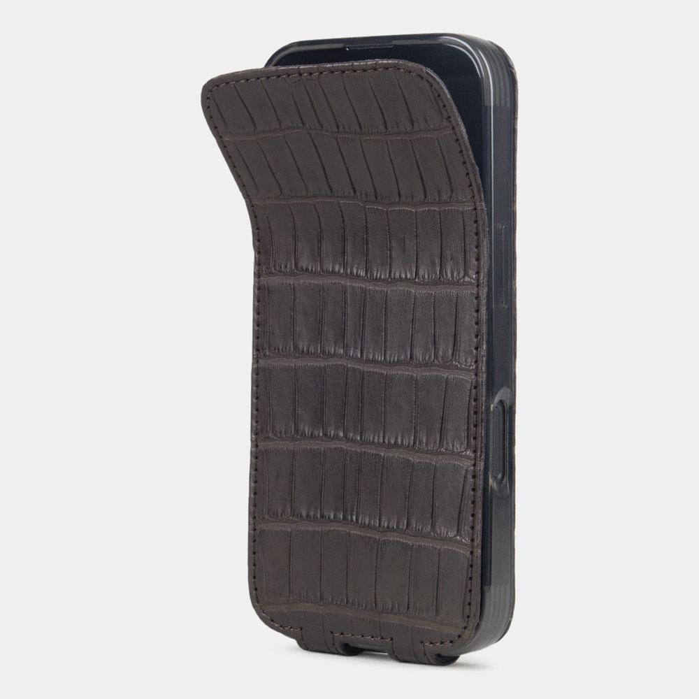 Чехол iPhone 16 Pro натуральная кожа аллигатора, коричневого цвета