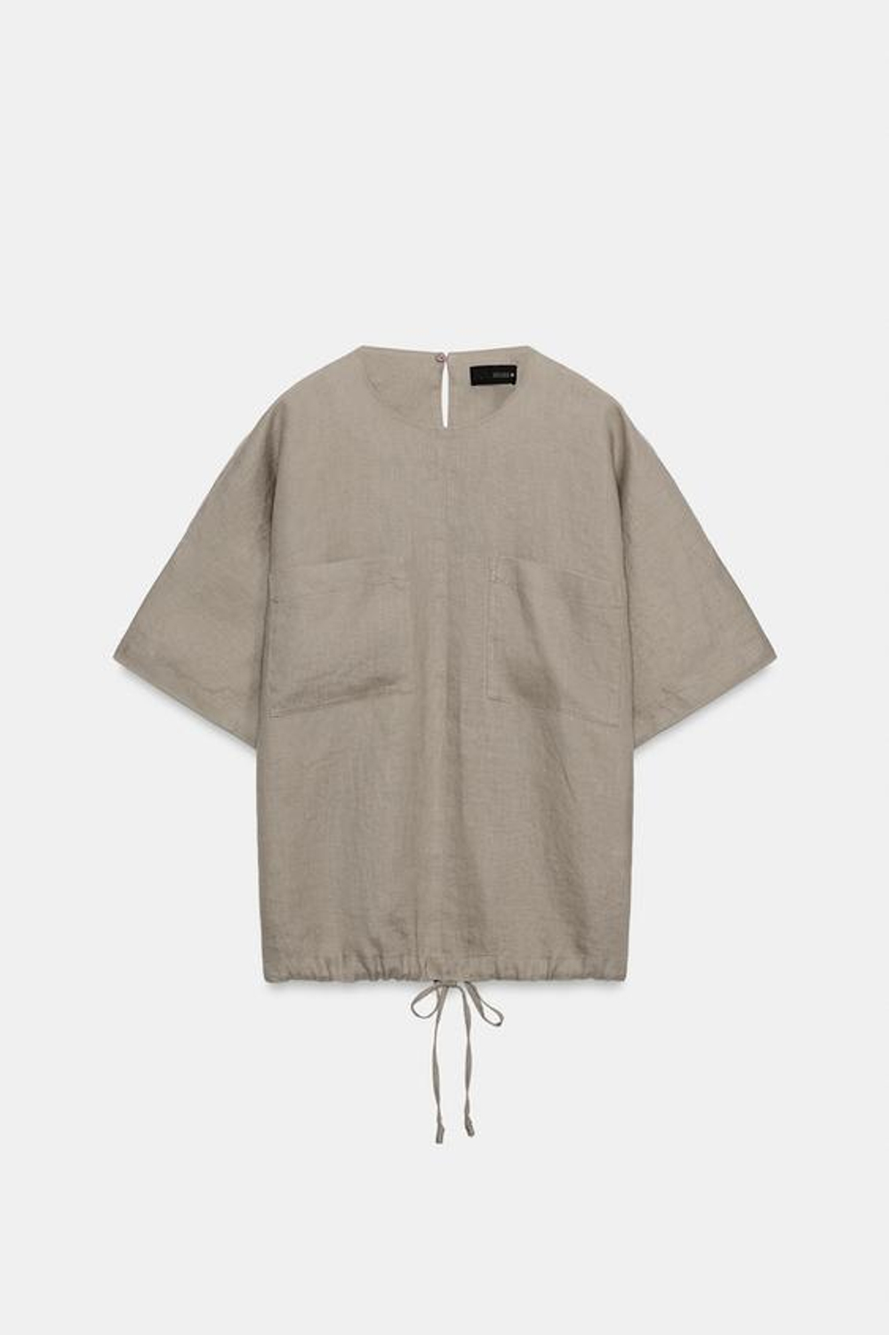 ZARA ТОП ИЗ 100% ЛЬНА НА ШНУРКАХ — ZW COLLECTION, СЕРОВАТО-КОРИЧНЕВЫЙ
