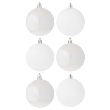 Набор елочных шаров 8 см, 6 шт., белый, пластик