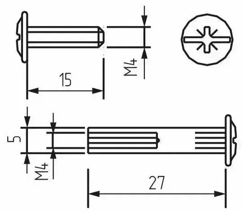 Стяжка мебельная межсекционная, Диаметр 5 мм, М4 , 10 штук, для стягивания боковин мебели общей толщиной от 32 до 40 мм