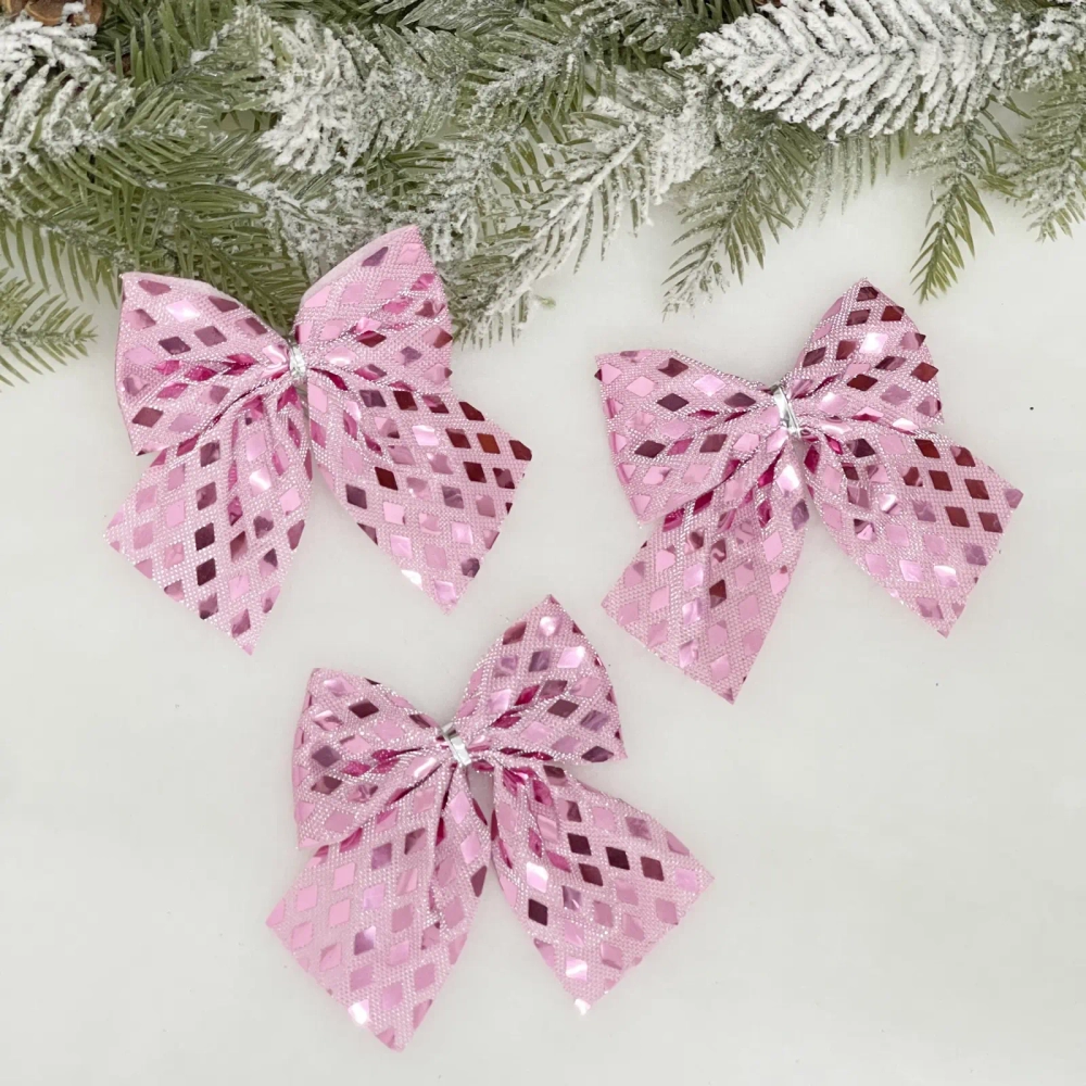 Бант на ёлку «Сказочные переливы» 9*10 см (набор 3 шт), Розовое золото