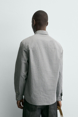 ZARA РУБАШКА ИЗ МЯГКОГО ХЛОПКА, СЕРЫЙ/СИНИЙ