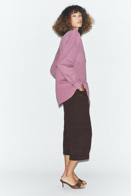 ZARA РУБАШКА ОВЕРСАЙЗ С ВОРОТНИКОМ-СТОЙКОЙ, ЦВЕТ МАЛЬВЫ